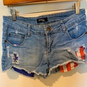 American Flag distressed Denim Shorts